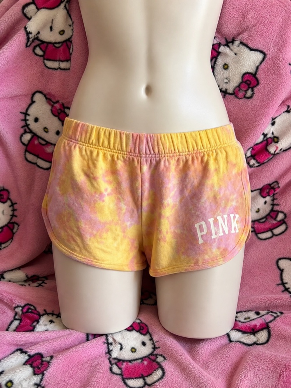PINK Tie-Dye Shorts Size Large 🌸 Pastel Pink Yellow Lounge Shorts